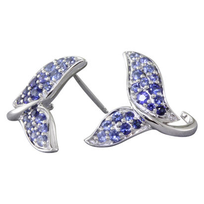 Sterling Silver Graduated Blue Sapphire Whale Tail Earrings Sterling Silver Graduated Blue Sapphire Whale Tail Earrings
