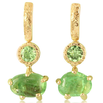 14K Yellow Gold Mint Garnet Hammer Finish Earrings 14K Yellow Gold Mint Garnet Hammer Finish Earrings