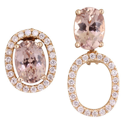 14K Rose Gold 5x7 Oval Lotus Garnet/Diamond Earrings Set 14K Rose Gold 5x7 Oval Lotus Garnet/Diamond Earrings Set