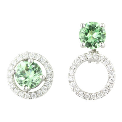 14K White Gold 5mm Round Mint Garnet/Diamond Earrings Set 14K White Gold 5mm Round Mint Garnet/Diamond Earrings Set