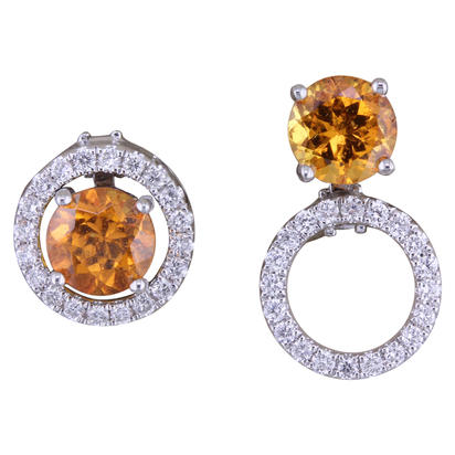 14K White Gold 5mm Round Mandarin Garnet/Diamond Earrings Set 14K White Gold 5mm Round Mandarin Garnet/Diamond Earrings Set