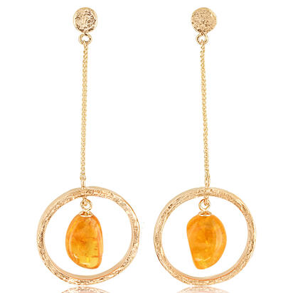 14K Yellow Gold Mandarin Garnet Hammer Finish Earrings 14K Yellow Gold Mandarin Garnet Hammer Finish Earrings