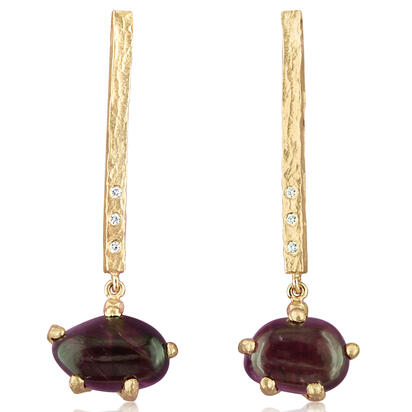 14K Yellow Gold Purple Garnet/Diamond Hammer Finish Earrings 14K Yellow Gold Purple Garnet/Diamond Hammer Finish Earrings