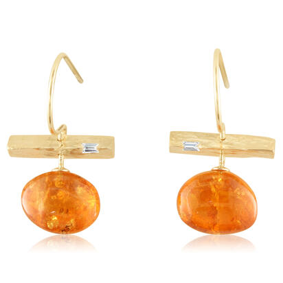 14K Yellow Gold Mandarin Garnet/Diamond Earrings 14K Yellow Gold Mandarin Garnet/Diamond Earrings