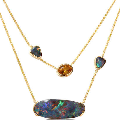 14K Yellow Gold Australian Boulder Opal/Mandarin Garnet Neckpiece 14K Yellow Gold Australian Boulder Opal/Mandarin Garnet Neckpiece