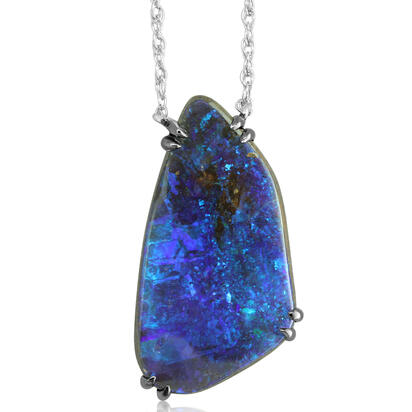 Silver Australian Boulder Opal Neckpiece with Blackened Prongs Silver Australian Boulder Opal Neckpiece with Blackened Prongs