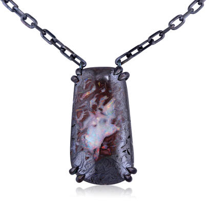 Silver Australian Boulder Opal Neckpiece with Blackened Prongs Silver Australian Boulder Opal Neckpiece with Blackened Prongs