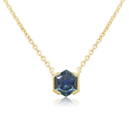 14K Yellow Gold 5mm Hexagon Montana Sapphire Neckpiece 14K Yellow Gold 5mm Hexagon Montana Sapphire Neckpiece
