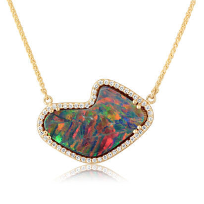 14K Yellow Gold Australian Opal Doublet/Diamond Neckpiece 14K Yellow Gold Australian Opal Doublet/Diamond Neckpiece