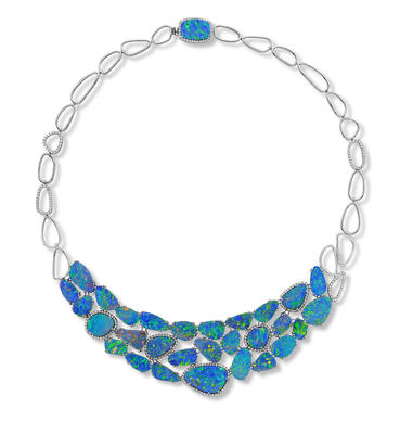 14K White Gold Australian Opal Doublet Neckpiece 14K White Gold Australian Opal Doublet Neckpiece
