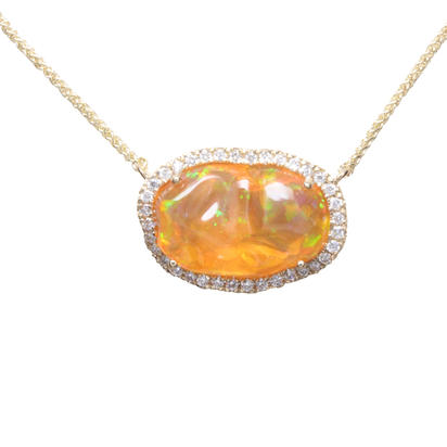 14K Yellow Gold Mexican Fire Opal/Diamond Neckpiece 14K Yellow Gold Mexican Fire Opal/Diamond Neckpiece