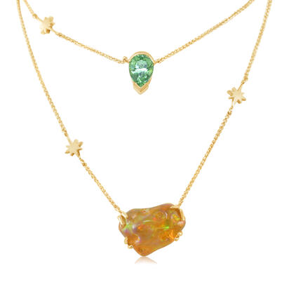 14K Yellow Gold Fire Opal/Mint Garnet Neckpiece 14K Yellow Gold Fire Opal/Mint Garnet Neckpiece
