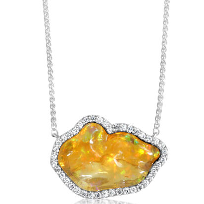 14K White Gold Mexican Fire Opal/Diamond Neckpiece 14K White Gold Mexican Fire Opal/Diamond Neckpiece