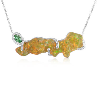 14K White Gold Mexican Fire Opal/Mint Garnet/Diamond Neckpiece 14K White Gold Mexican Fire Opal/Mint Garnet/Diamond Neckpiece