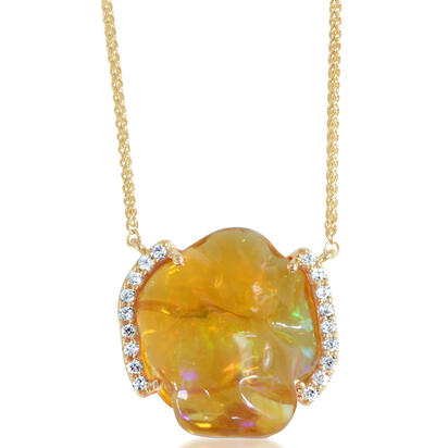 14K Yellow Gold Mexican Fire Opal/Diamond Neckpiece 14K Yellow Gold Mexican Fire Opal/Diamond Neckpiece