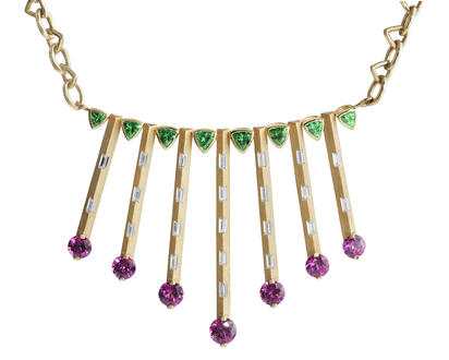14K Yellow Gold Purple Garnet/Tsavorite/Diamond Neckpiece 14K Yellow Gold Purple Garnet/Tsavorite/Diamond Neckpiece