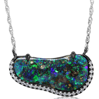 Blackened Silver Australian Boulder Opal/Diamond Neckpiece Blackened Silver Australian Boulder Opal/Diamond Neckpiece