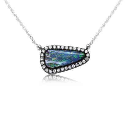 Blackened Silver Australian Boulder Opal/Diamond Neckpiece Blackened Silver Australian Boulder Opal/Diamond Neckpiece