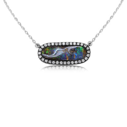 Blackened Silver Australian Boulder Opal/Diamond Neckpiece Blackened Silver Australian Boulder Opal/Diamond Neckpiece