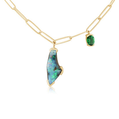 14K Yellow Gold Australian Boulder Opal/Tsavorite Charm Neckpiece 14K Yellow Gold Australian Boulder Opal/Tsavorite Charm Neckpiece