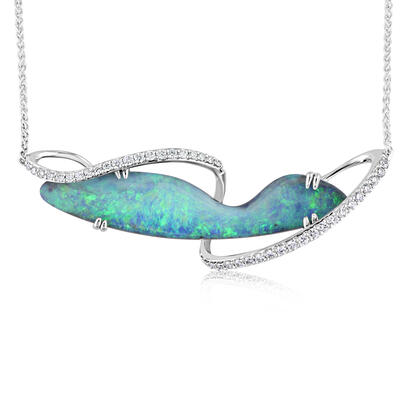 14K White Gold Australian Boulder Opal/Diamond Neckpiece 14K White Gold Australian Boulder Opal/Diamond Neckpiece