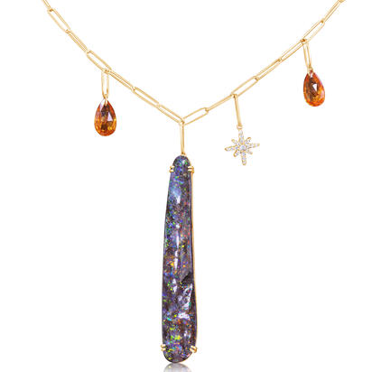14K Yellow Gold Australian Boulder Opal/Spessartite/Diamond Neckpiece 14K Yellow Gold Australian Boulder Opal/Spessartite/Diamond Neckpiece
