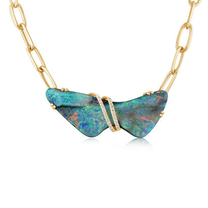 18K Yellow Gold Australian Boulder Opal/Diamond Neckpiece with 14K Yellow Gold Chain 18K Yellow Gold Australian Boulder Opal/Diamond Neckpiece with 14K Yellow Gold Chain