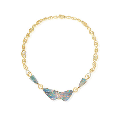 18K Yellow Gold Australian Boulder Opal/Diamond Neckpiece 18K Yellow Gold Australian Boulder Opal/Diamond Neckpiece