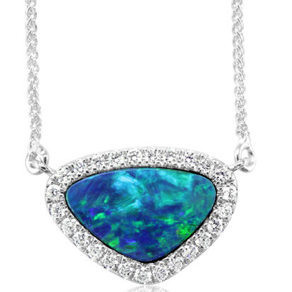 14K White Gold Australian Opal Doublet/Diamond Neckpiece 14K White Gold Australian Opal Doublet/Diamond Neckpiece