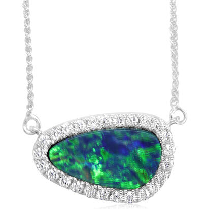 14K White Gold Australian Opal Doublet/Diamond Neckpiece 14K White Gold Australian Opal Doublet/Diamond Neckpiece