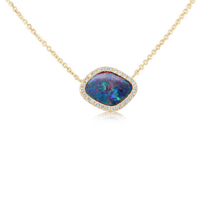 14K Yellow Gold Australian Opal Doublet/Diamond Neckpiece 14K Yellow Gold Australian Opal Doublet/Diamond Neckpiece