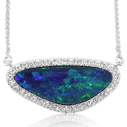 14K White Gold Australian Opal Doublet/Diamond Neckpiece 14K White Gold Australian Opal Doublet/Diamond Neckpiece