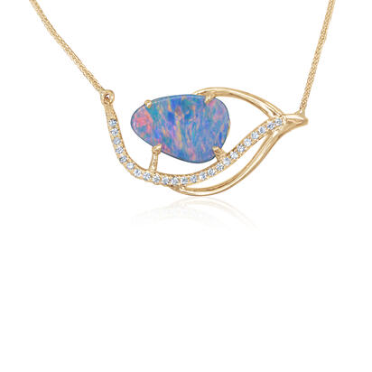 14K Yellow Gold Australian Opal Doublet/Diamond Neckpiece 14K Yellow Gold Australian Opal Doublet/Diamond Neckpiece