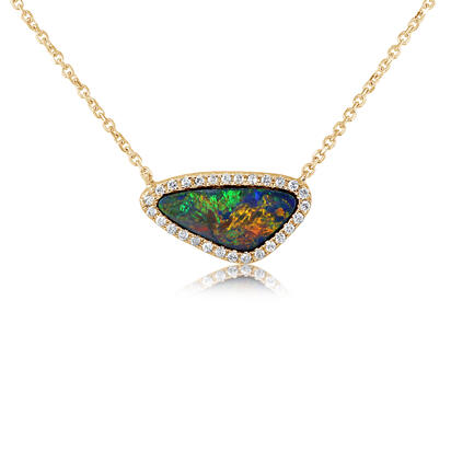 14K Yellow Gold Australian Opal Doublet/Diamond Neckpiece 14K Yellow Gold Australian Opal Doublet/Diamond Neckpiece