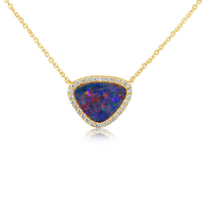 14K Yellow Gold Australian Opal Doublet/Diamond Neckpiece 14K Yellow Gold Australian Opal Doublet/Diamond Neckpiece