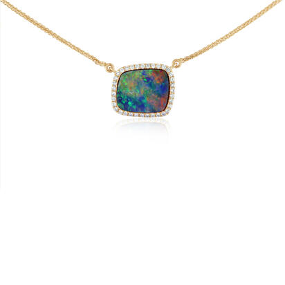 14K Yellow Gold Australian Opal Doublet/Diamond Neckpiece 14K Yellow Gold Australian Opal Doublet/Diamond Neckpiece