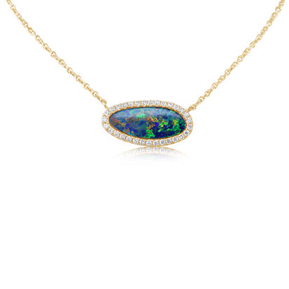 14K Yellow Gold Australian Opal Doublet/Diamond Neckpiece 14K Yellow Gold Australian Opal Doublet/Diamond Neckpiece