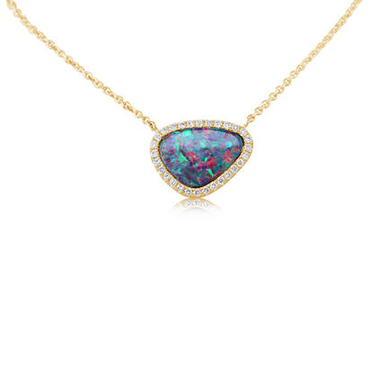 14K Yellow Gold Australian Opal Doublet/Diamond Neckpiece 14K Yellow Gold Australian Opal Doublet/Diamond Neckpiece