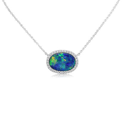 14K White Gold Australian Opal Doublet/Diamond Neckpiece 14K White Gold Australian Opal Doublet/Diamond Neckpiece