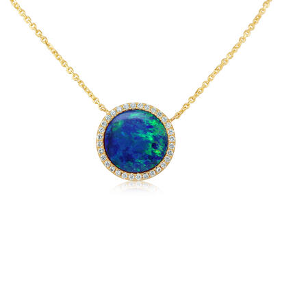 14K Yellow Gold Australian Opal Doublet/Diamond Neckpiece 14K Yellow Gold Australian Opal Doublet/Diamond Neckpiece