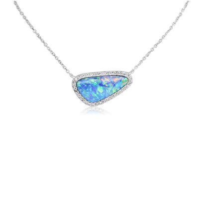 14K White Gold Australian Opal Doublet/Diamond Neckpiece 14K White Gold Australian Opal Doublet/Diamond Neckpiece