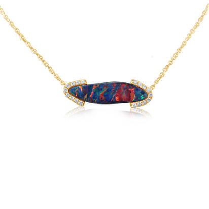 14K Yellow Gold Australian Opal Doublet/Diamond Neckpiece 14K Yellow Gold Australian Opal Doublet/Diamond Neckpiece