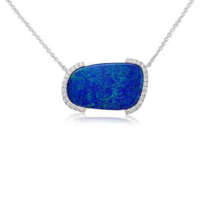 14K White Gold Australian Opal Doublet/Diamond Neckpiece 14K White Gold Australian Opal Doublet/Diamond Neckpiece