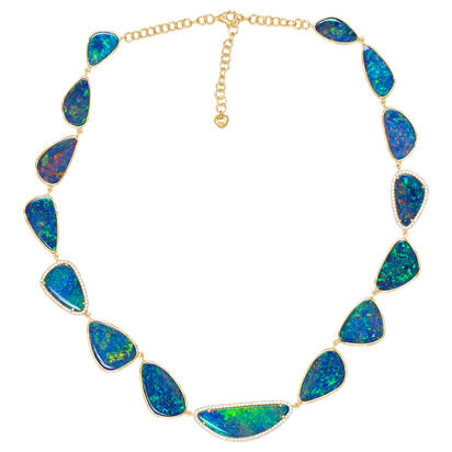 14K Yellow Gold Australian Opal Doublet/Diamond Neckpiece 14K Yellow Gold Australian Opal Doublet/Diamond Neckpiece