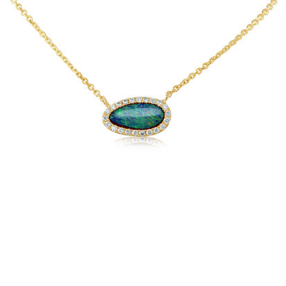 14K Yellow Gold Australian Opal Doublet/Diamond Neckpiece 14K Yellow Gold Australian Opal Doublet/Diamond Neckpiece