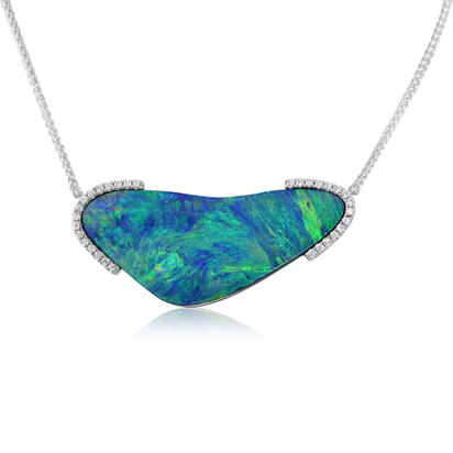 14K White Gold Australian Opal Doublet/Diamond Neckpiece 14K White Gold Australian Opal Doublet/Diamond Neckpiece