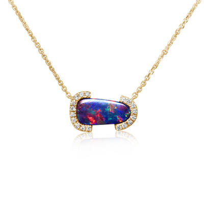 14K Yellow Gold Australian Opal Doublet/Diamond Neckpiece 14K Yellow Gold Australian Opal Doublet/Diamond Neckpiece
