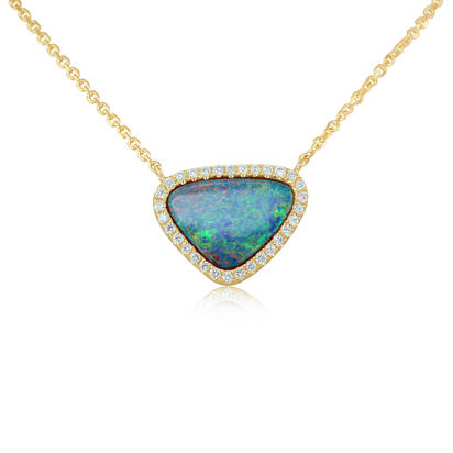 14K Yellow Gold Australian Opal Doublet/Diamond Neckpiece 14K Yellow Gold Australian Opal Doublet/Diamond Neckpiece