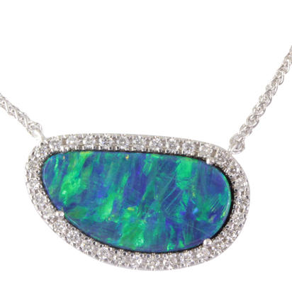 14K White Gold Australian Opal Doublet/Diamond Neckpiece 14K White Gold Australian Opal Doublet/Diamond Neckpiece