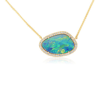 14K Yellow Gold Australian Opal Doublet/Diamond Neckpiece 14K Yellow Gold Australian Opal Doublet/Diamond Neckpiece